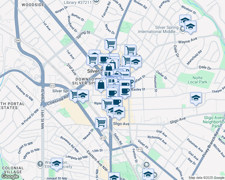 map of restaurants, bars, coffee shops, grocery stores, and more near 101 Independence Avenue Southeast in Washington