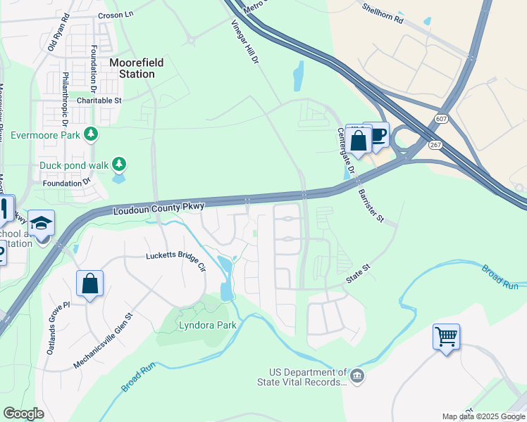 map of restaurants, bars, coffee shops, grocery stores, and more near 22511 Scattersville Gap Terrace in Ashburn