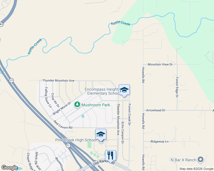 map of restaurants, bars, coffee shops, grocery stores, and more near 3444 Wind Waker Way in Colorado Springs