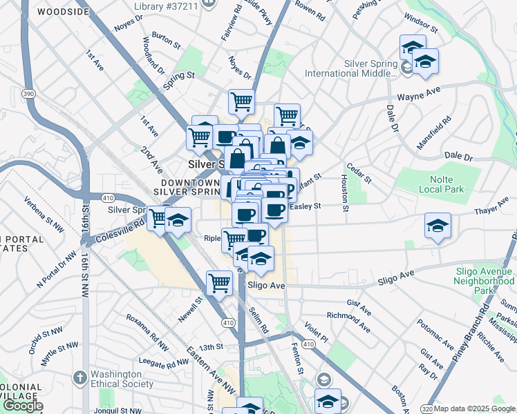 map of restaurants, bars, coffee shops, grocery stores, and more near 101 Independence Avenue Southeast in Washington