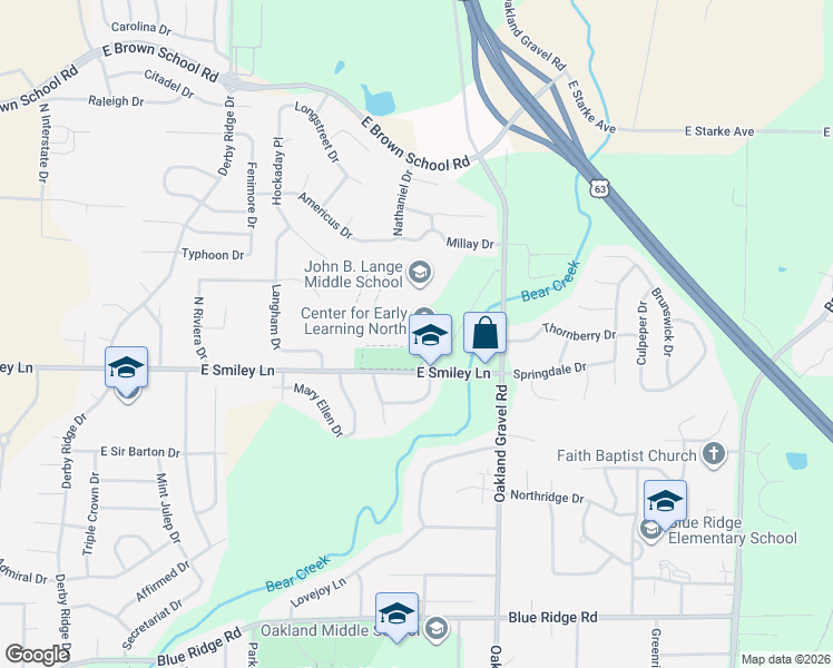 map of restaurants, bars, coffee shops, grocery stores, and more near 1965-2193 East Smiley Lane in Columbia
