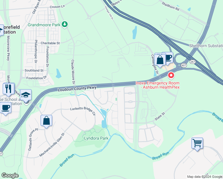 map of restaurants, bars, coffee shops, grocery stores, and more near 43706 Hamilton Chapel Terrace in Ashburn