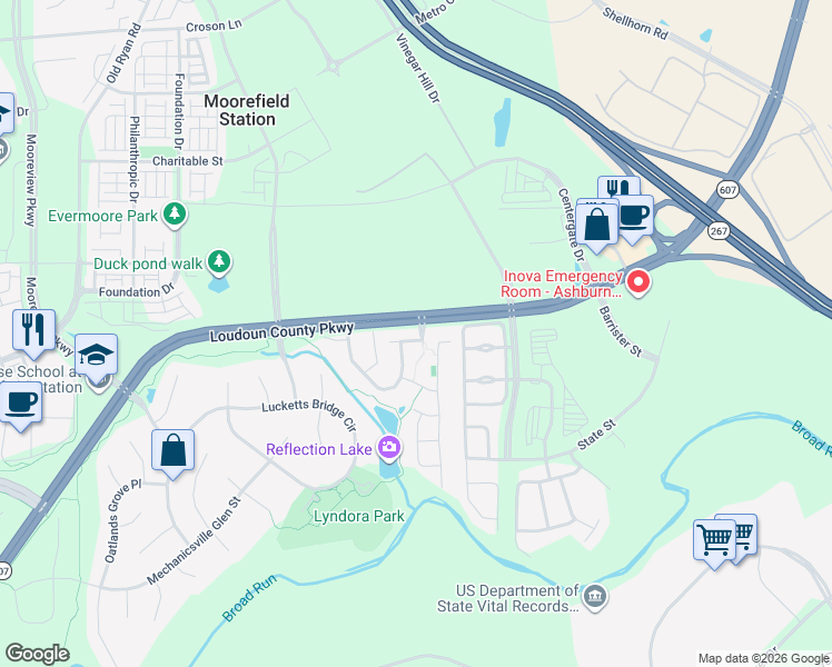 map of restaurants, bars, coffee shops, grocery stores, and more near 43706 Hamilton Chapel Terrace in Ashburn