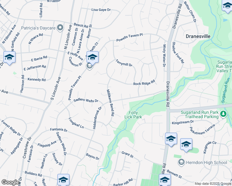 map of restaurants, bars, coffee shops, grocery stores, and more near 12650 Willow Spring Court in Herndon