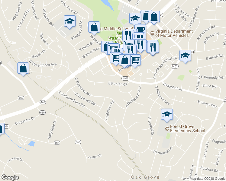 map of restaurants, bars, coffee shops, grocery stores, and more near 904 South Buckingham Court in Sterling