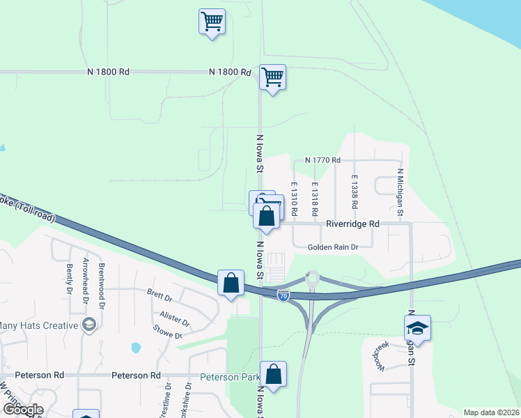 map of restaurants, bars, coffee shops, grocery stores, and more near 701 North Iowa Street in Lawrence