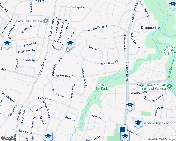 map of restaurants, bars, coffee shops, grocery stores, and more near 12650 Willow Spring Court in Herndon