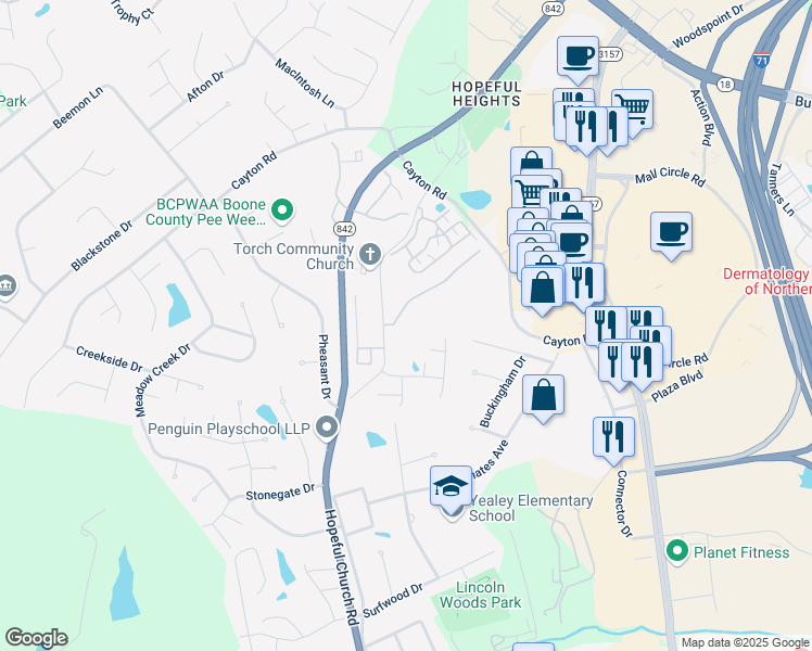 map of restaurants, bars, coffee shops, grocery stores, and more near 6900 Hopeful Road in Florence