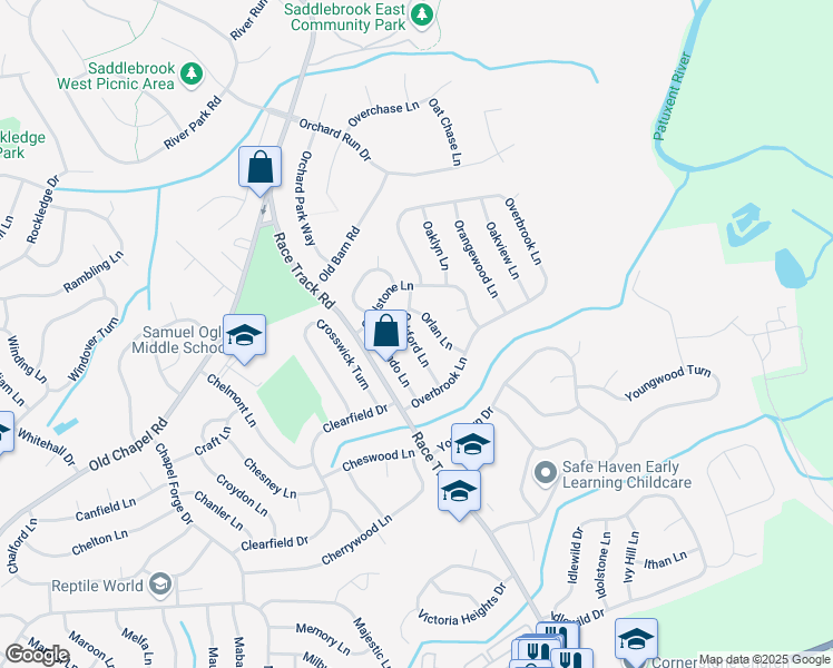 map of restaurants, bars, coffee shops, grocery stores, and more near 4415 Ockford Lane in Bowie