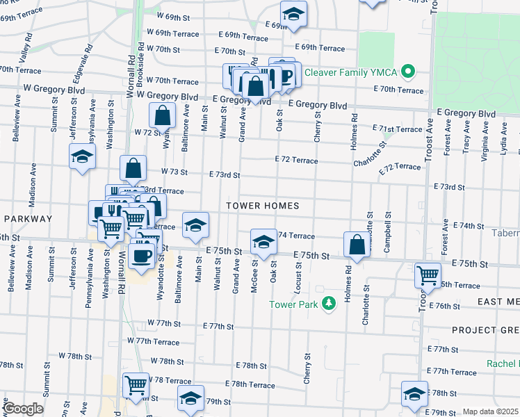 map of restaurants, bars, coffee shops, grocery stores, and more near in Kansas City