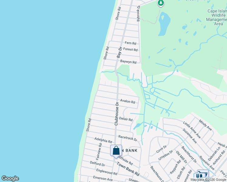 map of restaurants, bars, coffee shops, grocery stores, and more near 13 Fernwood Road in North Cape May