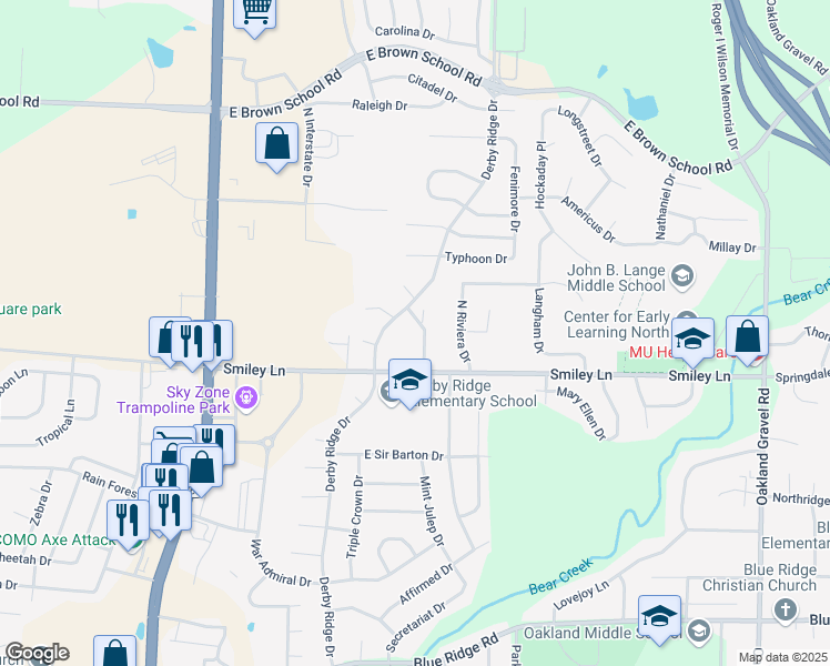 map of restaurants, bars, coffee shops, grocery stores, and more near 4215 Bold Venture Drive in Columbia