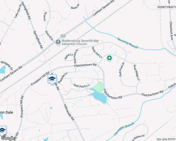 map of restaurants, bars, coffee shops, grocery stores, and more near 12221 Quadrille Lane in Bowie