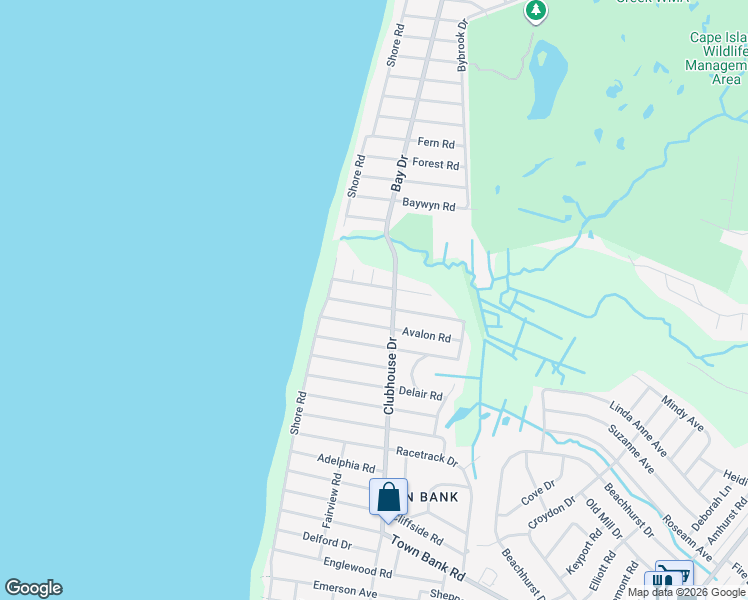map of restaurants, bars, coffee shops, grocery stores, and more near 13 Fernwood Road in North Cape May