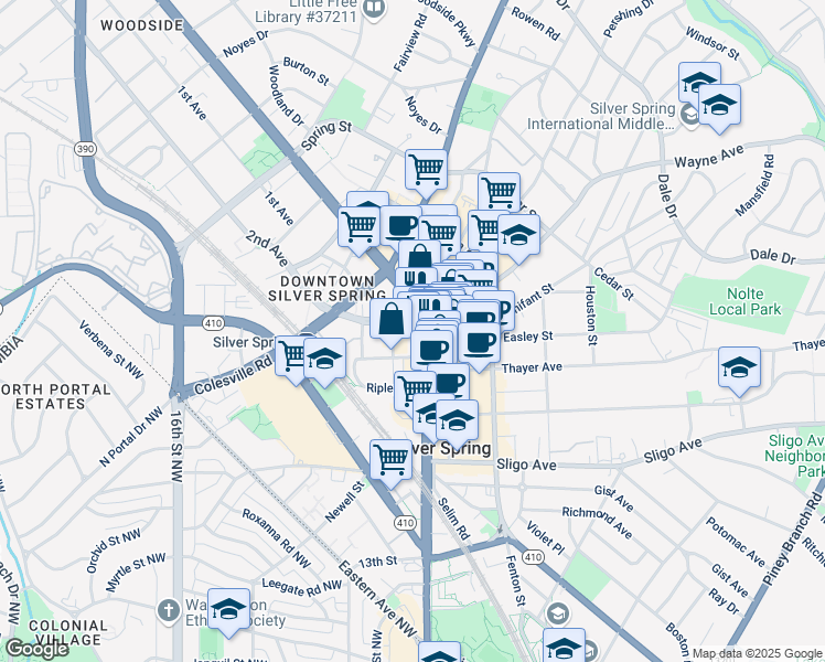 map of restaurants, bars, coffee shops, grocery stores, and more near 101 Independence Avenue Southeast in Washington