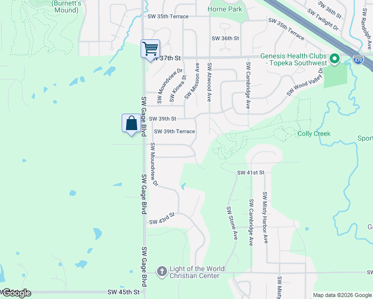 map of restaurants, bars, coffee shops, grocery stores, and more near 3910 Southwest 40th Terrace in Topeka