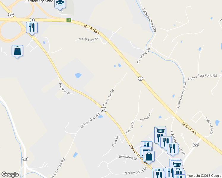 map of restaurants, bars, coffee shops, grocery stores, and more near 1088 East Low Gap Road in Highland Heights