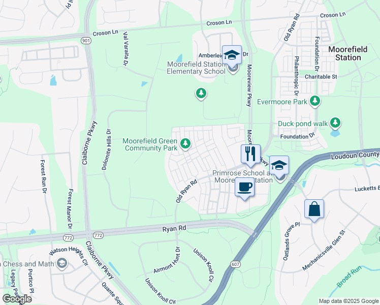 map of restaurants, bars, coffee shops, grocery stores, and more near 22643 Naugatuck Square in Ashburn