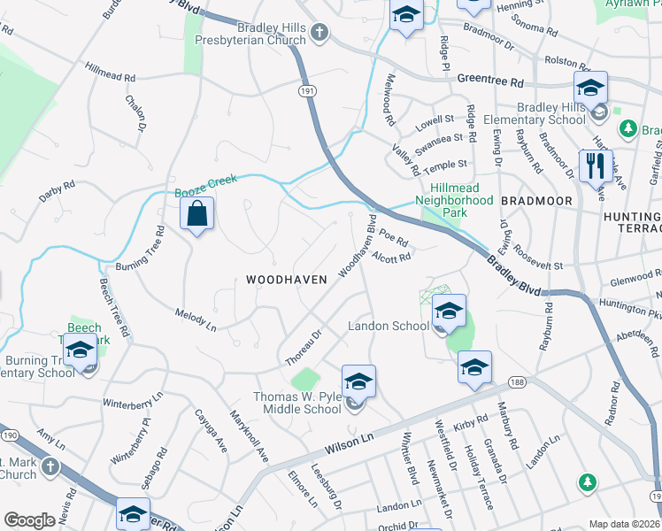 map of restaurants, bars, coffee shops, grocery stores, and more near 8403 Whitman Drive in Bethesda
