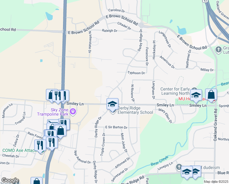 map of restaurants, bars, coffee shops, grocery stores, and more near 4215 Bold Venture Drive in Columbia