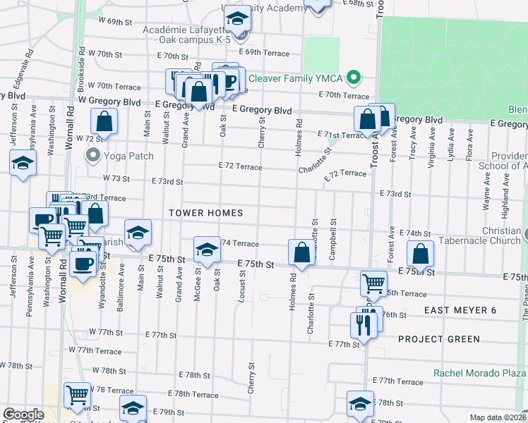 map of restaurants, bars, coffee shops, grocery stores, and more near in Kansas City