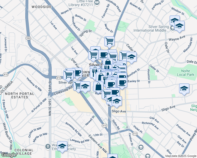 map of restaurants, bars, coffee shops, grocery stores, and more near 101 Independence Avenue Southeast in Washington