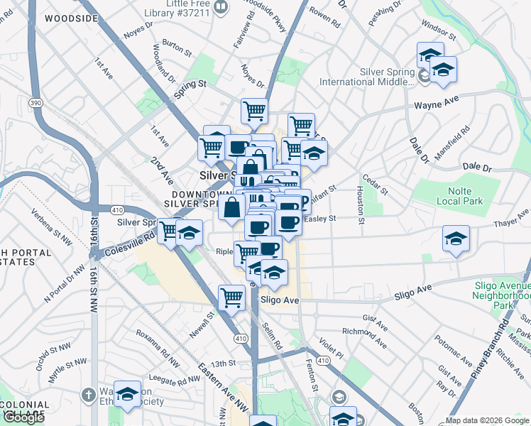 map of restaurants, bars, coffee shops, grocery stores, and more near 101 Independence Avenue Southeast in Washington