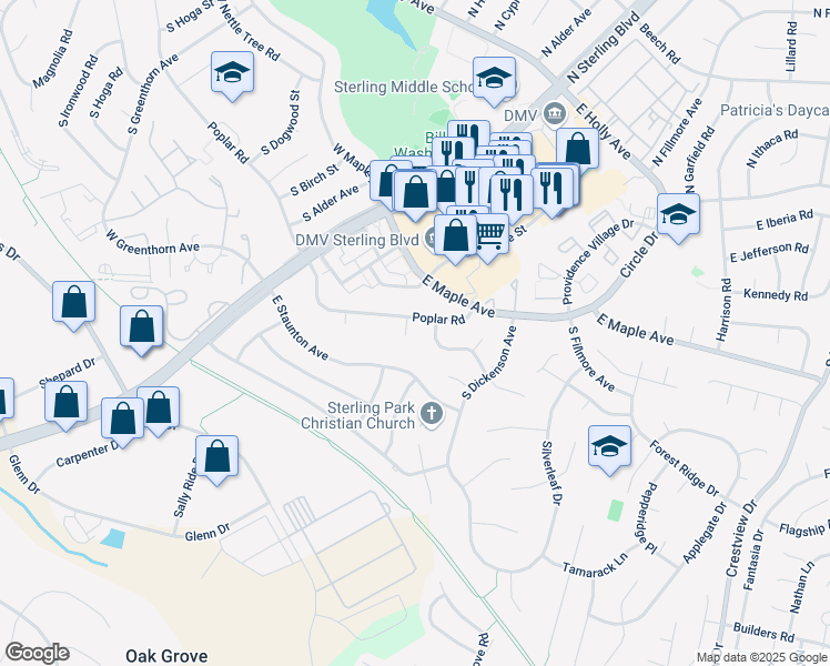 map of restaurants, bars, coffee shops, grocery stores, and more near 902 South Buckingham Court in Sterling
