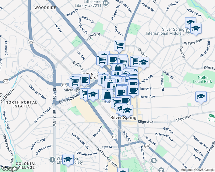 map of restaurants, bars, coffee shops, grocery stores, and more near 101 Independence Avenue Southeast in Washington