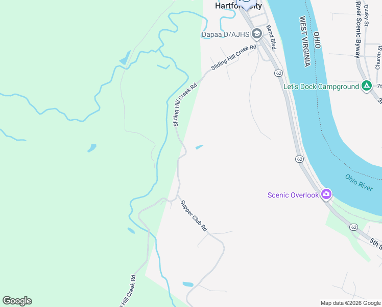 map of restaurants, bars, coffee shops, grocery stores, and more near 1469 Sliding Hill Creek Road in Letart