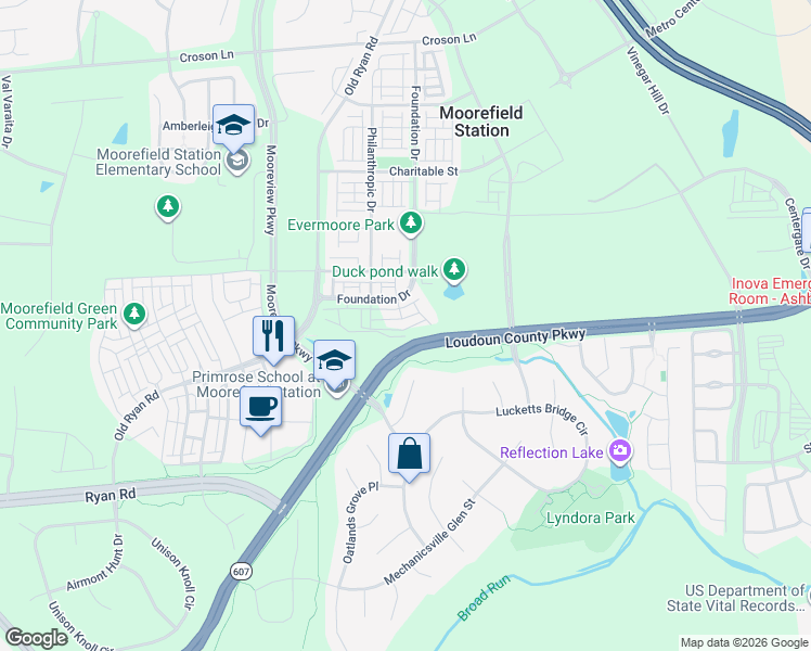 map of restaurants, bars, coffee shops, grocery stores, and more near 43491 Stonewood Crossing Terrace in Ashburn