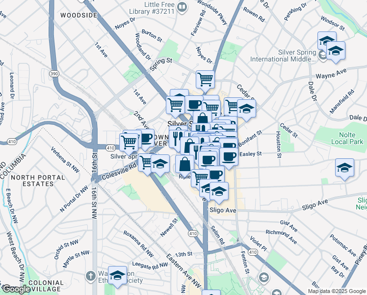 map of restaurants, bars, coffee shops, grocery stores, and more near 101 Independence Avenue Southeast in Washington