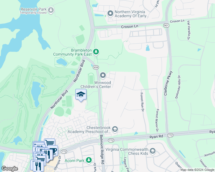 map of restaurants, bars, coffee shops, grocery stores, and more near 42647 New Dawn Terrace in Ashburn