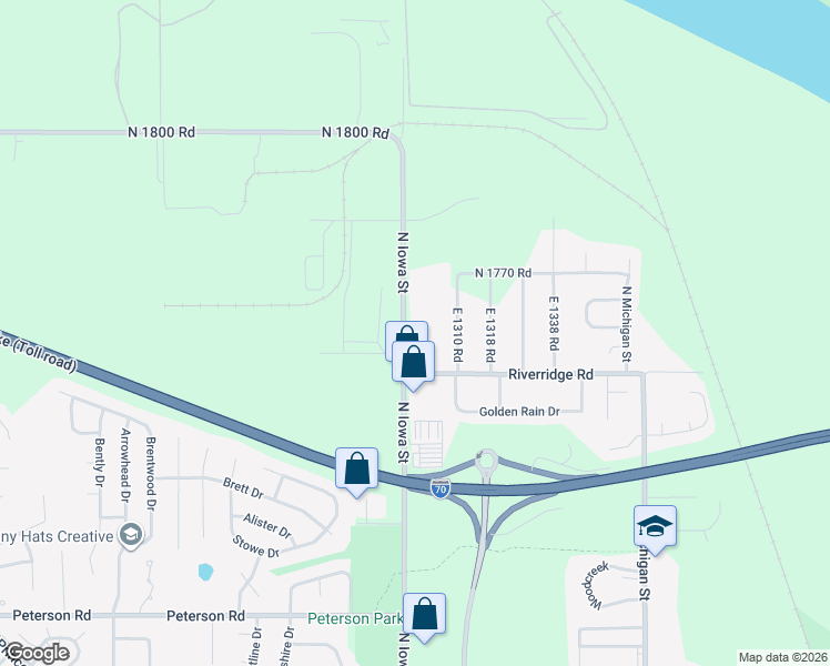 map of restaurants, bars, coffee shops, grocery stores, and more near 701 North Iowa Street in Lawrence