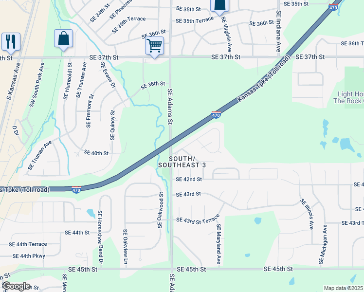 map of restaurants, bars, coffee shops, grocery stores, and more near 606 Southeast Ridgeview Drive in Topeka