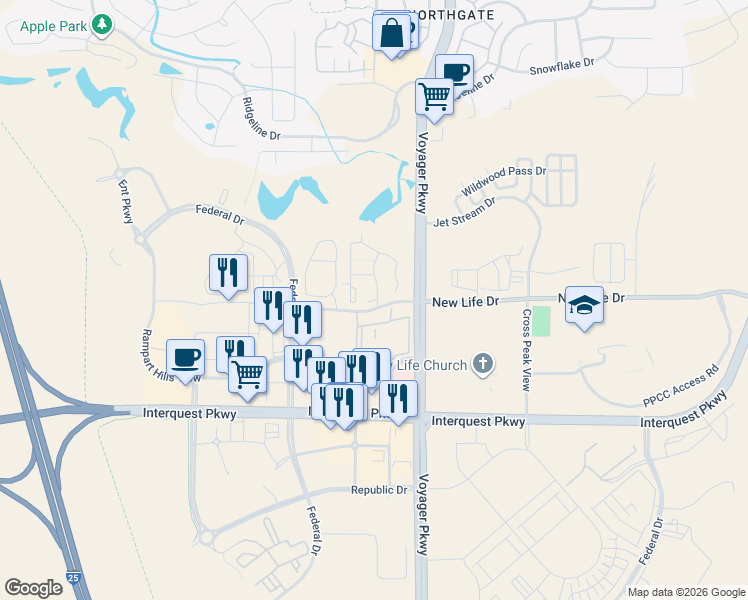 map of restaurants, bars, coffee shops, grocery stores, and more near in Colorado Springs