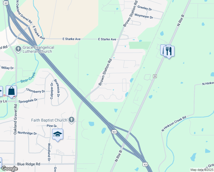 map of restaurants, bars, coffee shops, grocery stores, and more near 4300 Brown Station Road in Columbia