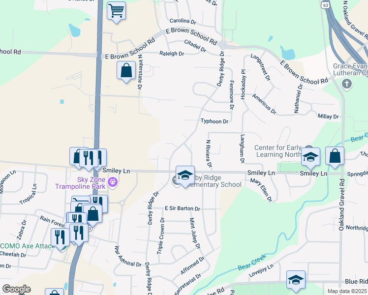 map of restaurants, bars, coffee shops, grocery stores, and more near 4215 Bold Venture Drive in Columbia
