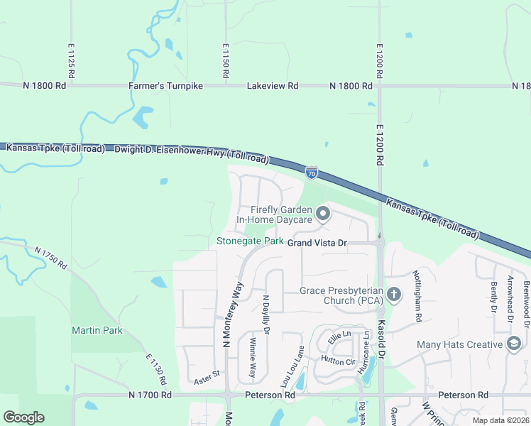 map of restaurants, bars, coffee shops, grocery stores, and more near 809 North Field Stone Drive in Lawrence