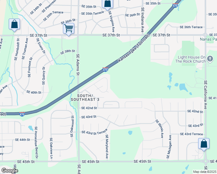 map of restaurants, bars, coffee shops, grocery stores, and more near 764 Southeast Ridgeview Drive in Topeka