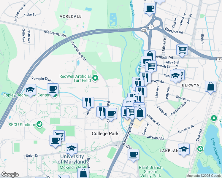 map of restaurants, bars, coffee shops, grocery stores, and more near 101 Independence Avenue Southeast in Washington