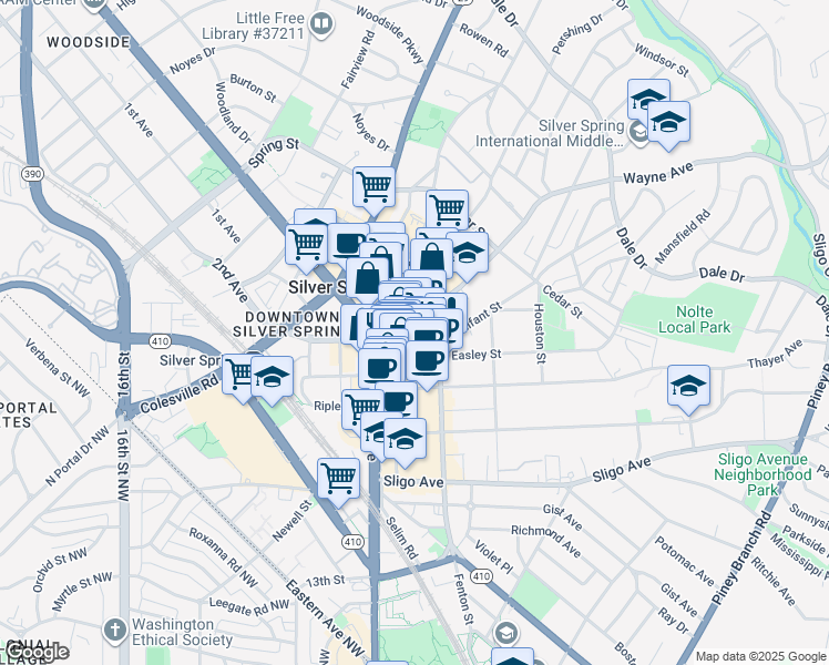 map of restaurants, bars, coffee shops, grocery stores, and more near 101 Independence Avenue Southeast in Washington