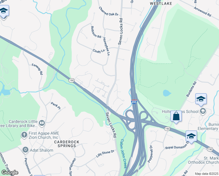 map of restaurants, bars, coffee shops, grocery stores, and more near 7904 Quarry Ridge Way in Bethesda