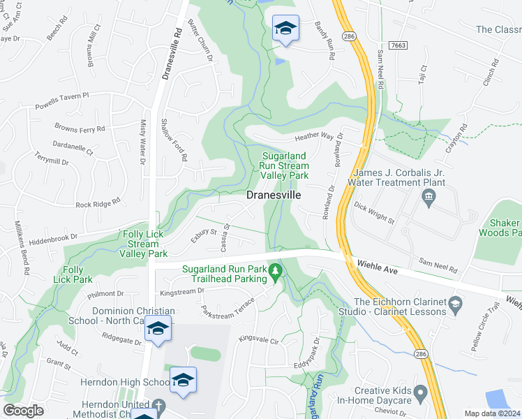 map of restaurants, bars, coffee shops, grocery stores, and more near 12264 Cliveden Street in Herndon