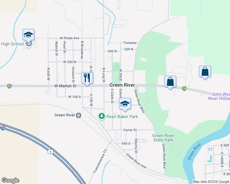 map of restaurants, bars, coffee shops, grocery stores, and more near in Green River