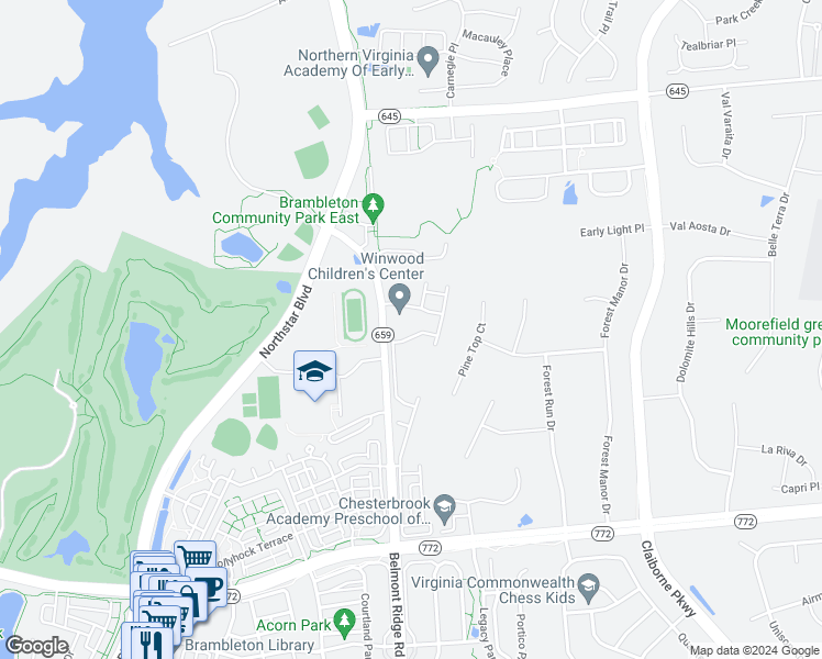 map of restaurants, bars, coffee shops, grocery stores, and more near 42646 New Dawn Terrace in Ashburn