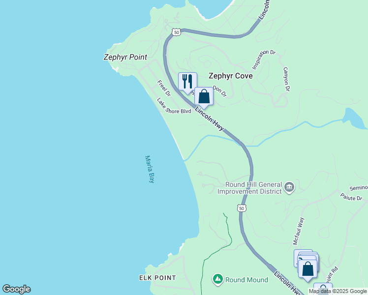 map of restaurants, bars, coffee shops, grocery stores, and more near 600 U.S. 50 in Zephyr Cove