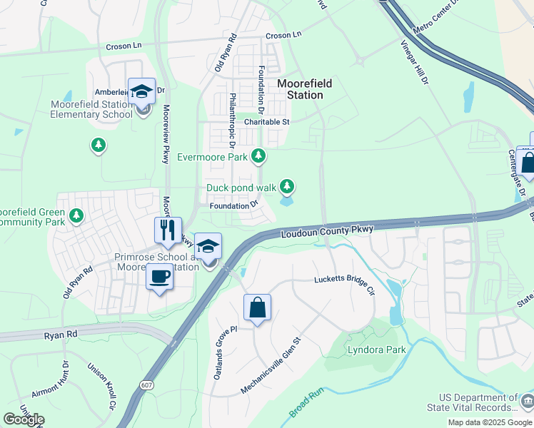 map of restaurants, bars, coffee shops, grocery stores, and more near 22506 Wilson View Terrace in Ashburn