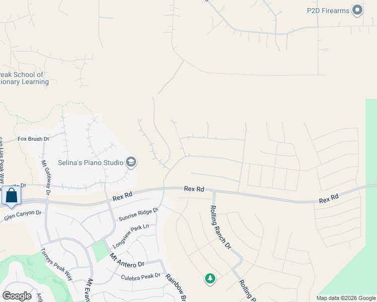 map of restaurants, bars, coffee shops, grocery stores, and more near 12311 Rex Road in Peyton