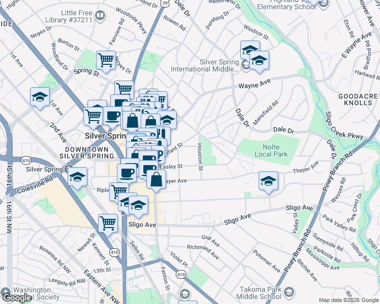 map of restaurants, bars, coffee shops, grocery stores, and more near 101 Independence Avenue Southeast in Washington